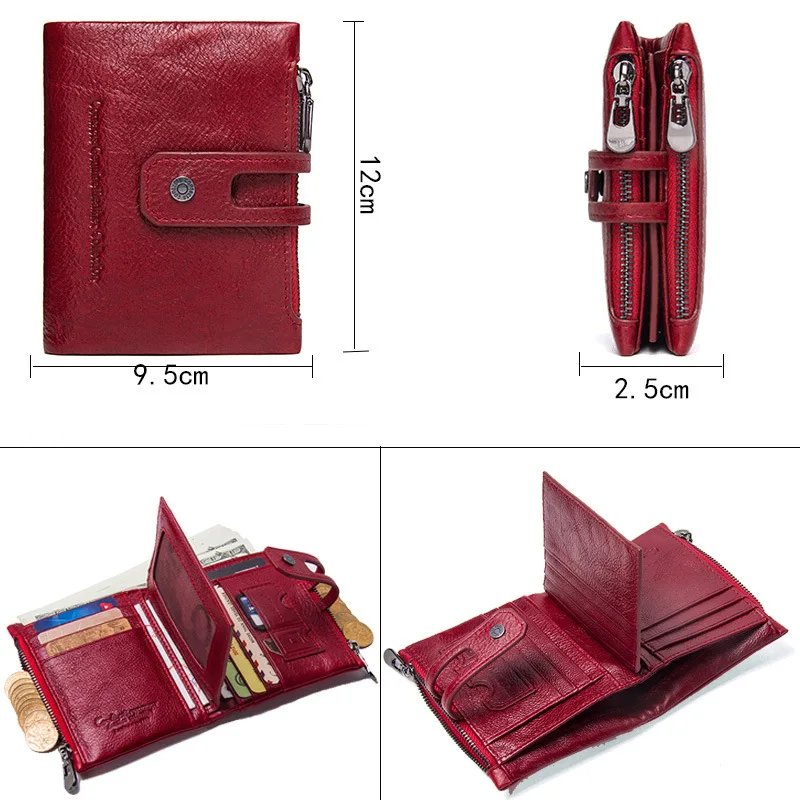 

Women's Genuine Cow Leather Wallets Double Zip Coin Short Purse Generation Luxury Money Bag Purse Women Detachable Wallet
