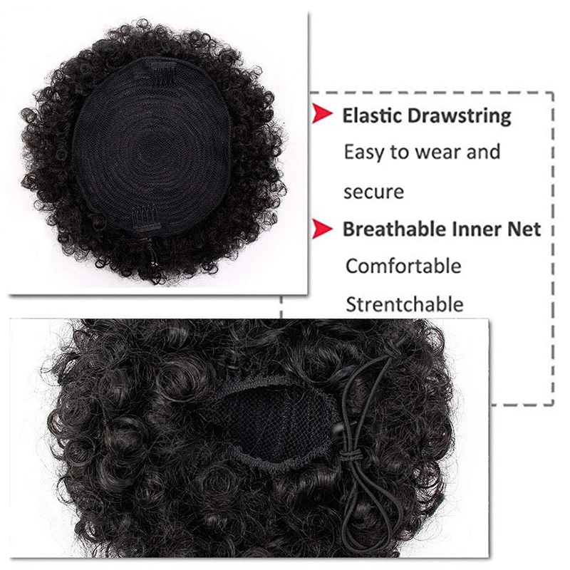 Afro Puff Drawstring Ponytail Black Kinky Curly Hair Bun Synthetic Hairpieces Clip In Extensions for Women |