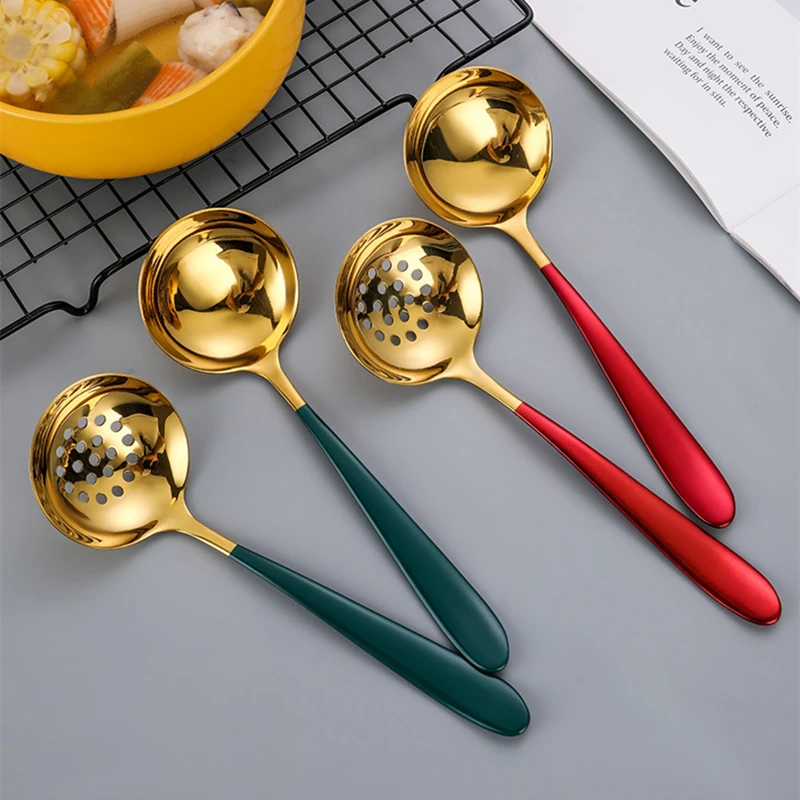 

New Stainless Steel Soup Spoon Colander Tablespoons Funnel With Long Handle Tableware Strainer Cooking Utensils for Kitchen