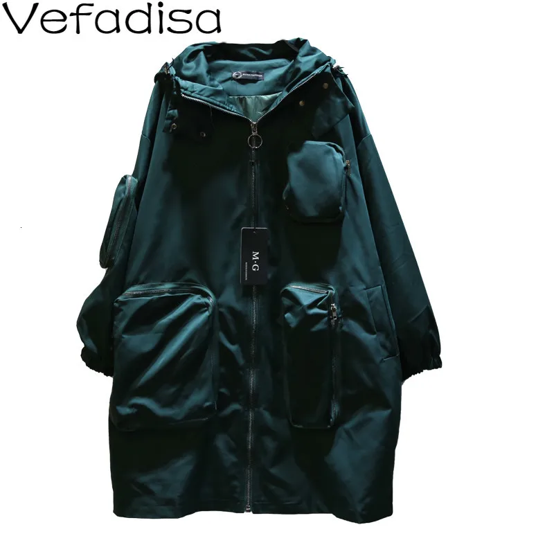 Vefadisa Женский Тренч с большим карманом и капюшоном зима 2019 однотонный широкой