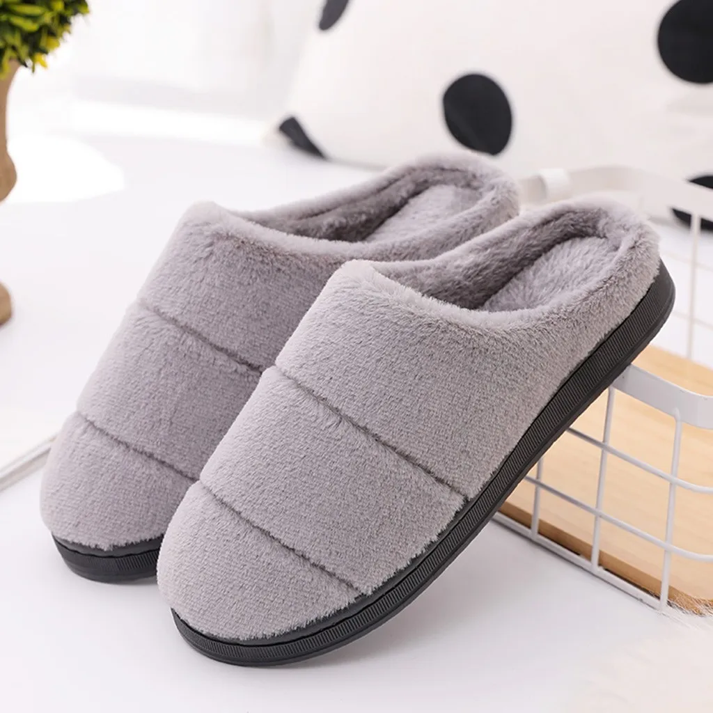 Теплые тапочки для мужчин и женщин Нескользящие домашние из флока обувь