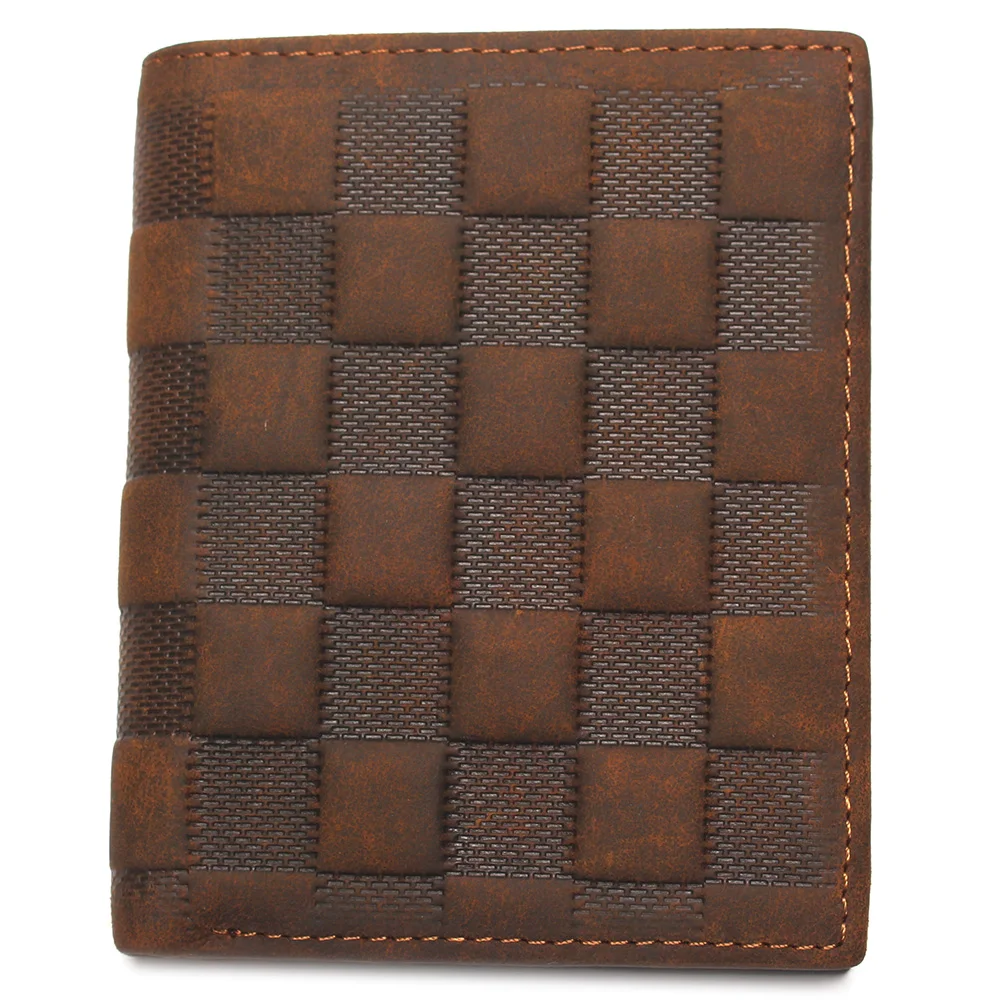 Vertical Crazy Horse Leather Men's Top Layer Leather Lattice Wallet Business Real Leather Luxury And Classical Design Mens Small Wallet - Color: Vertical