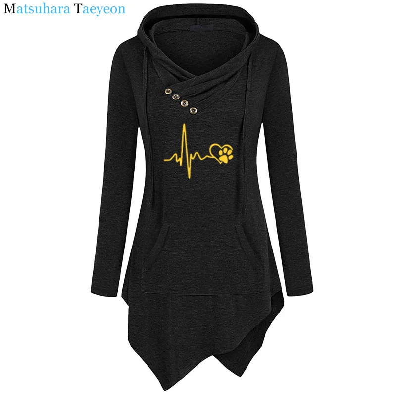 

Heartbeat Love Dog Footprints Print Women Hoodie Casual Cotton Hipster Funny Hoodies for Girl Top Tee Clothes