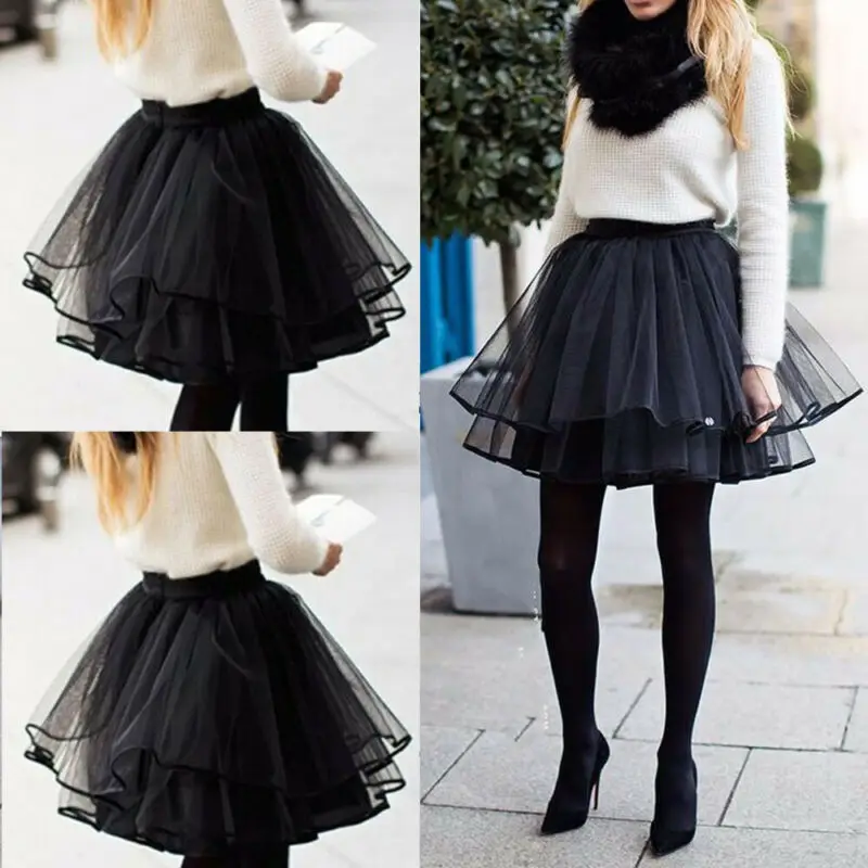 Fashion Women Black Tulle Skirt Layers Rockabilly Tutu Petticoat Ball Gown Ladies Casual A-Line Hot Sale | Женская одежда
