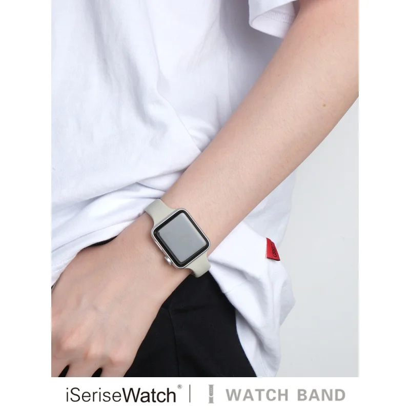 Slim Strap For Apple Watch Band 45mm 41mm 44mm 40mm 42mm 38mm Narrow Thin Silicone bracelet Correa iwatch Series 7 6 SE 5 4 3