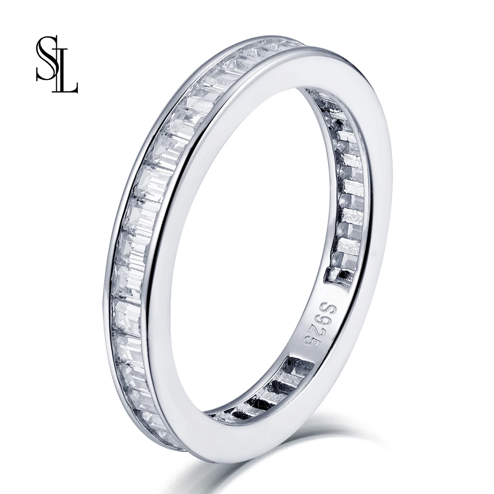 

SL 925 Sterling Silver Cubic Zirconia Wedding Female Rings for Women Simple Geometric Ring Sterling Silver Jewelry