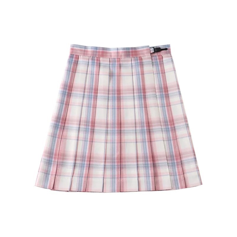 

School Girl A-line Short Skirt Jk Skirts 2021 Uniform High Waist Plaid Skirt Rose Red Pink Japanese School Summer Clothes