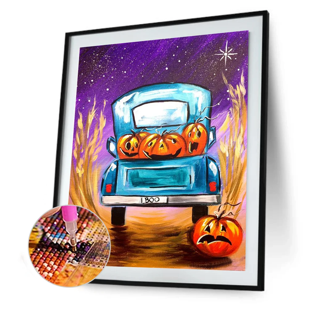 5D Full Round Drill Diamond Painting Halloween Jack O Lantern Mosaic Kit Rhinestone Drawing Picture Home Decor Wall Art Crafts | Дом и сад