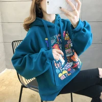 spring high street knit hooded letter lady fleece pullovers ins style add velvet thick woman hoodies autumn winter clothes 700a