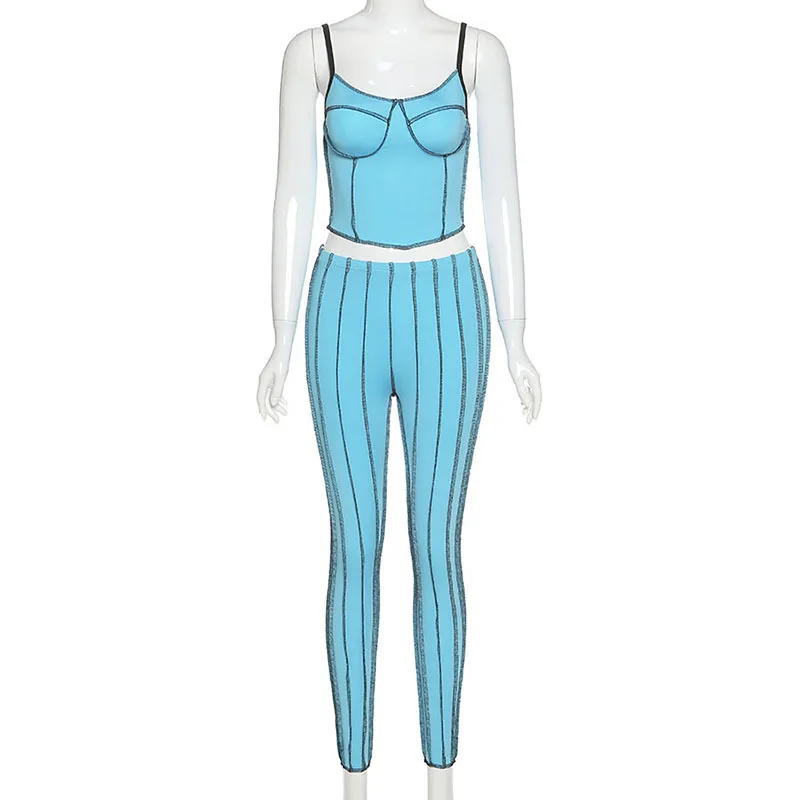 

ZKYZWX Two Piece Set Women Fitness Activewear Casual Bodycon Camisole Sleeveless Crop Top Leggings Sweat Suits Sporty Tracksuit