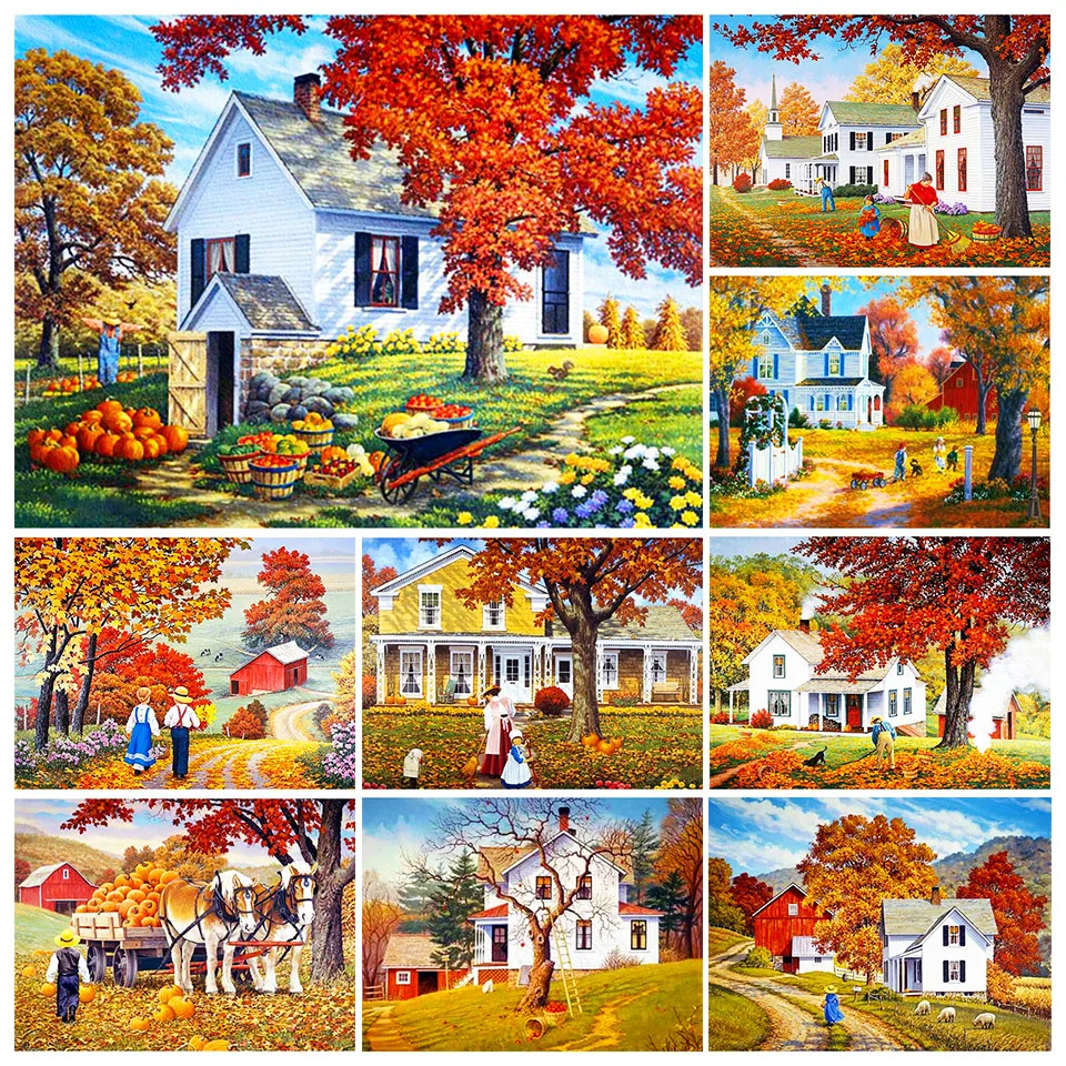

5D Diamond Painting Landscape Villa Fall Diamond Mosaic Accessories Cross Stitch Kit Rhinestone Picture Art DIY Home Decoration
