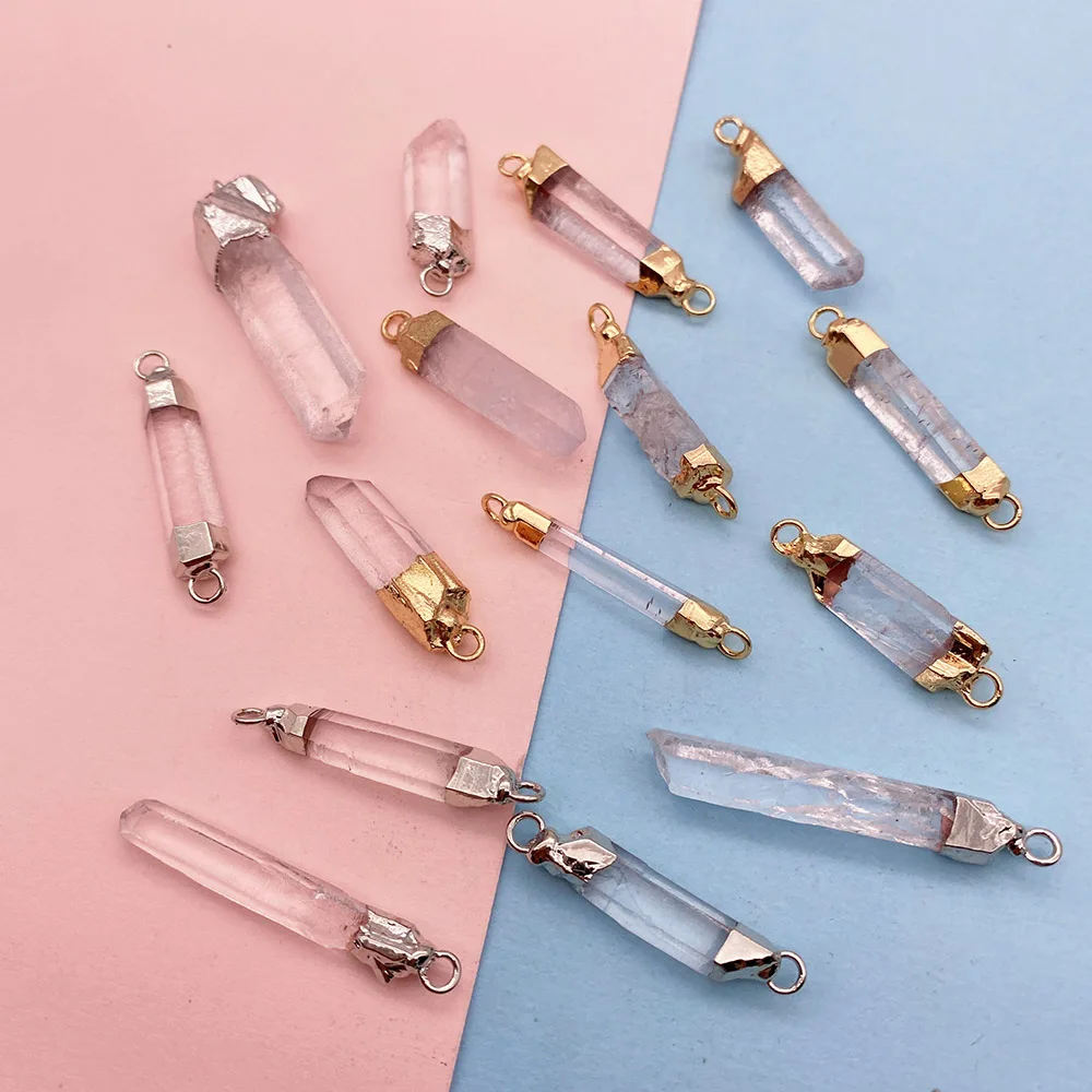 2pcs Natural Stone Pendants Transparent White Charm DIY Necklace Accessories Supplies Jewelry Materials Irregular 2 Hole Pendant