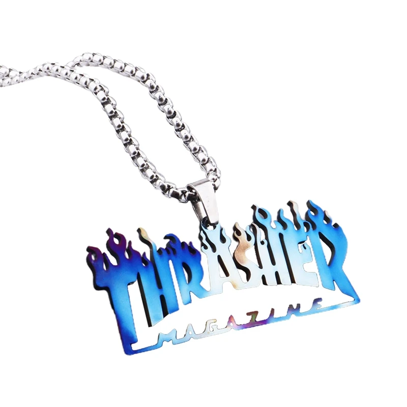 

Street Hiphop Hip Hop Pendant Thrasher Colorful Necklace Can Be Quenched Thrasher Necklace Titanium Steel Jewelry