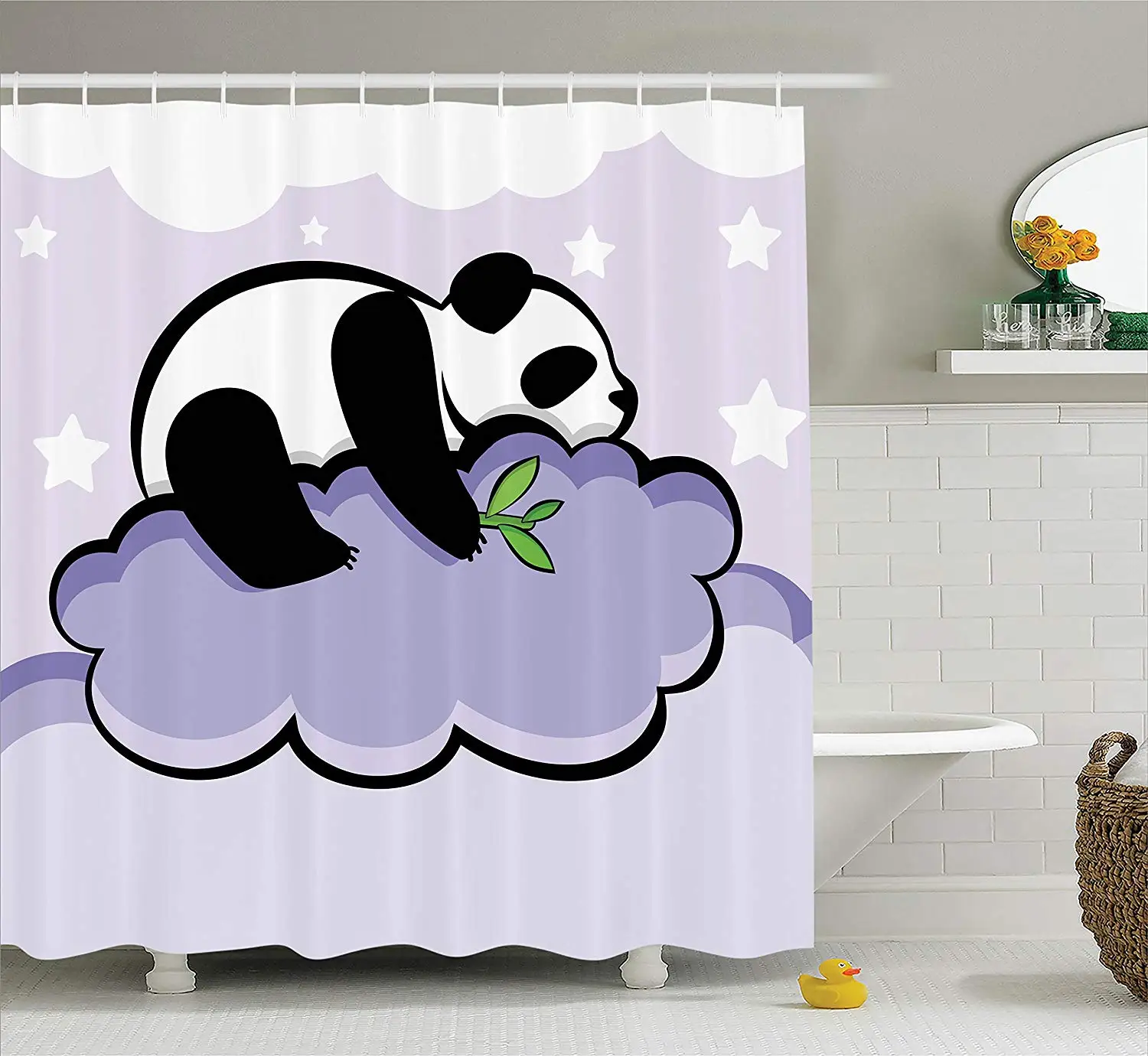 Животные Декор Душ шторы набор панда Медведь спящий на облаке в звездное ночное