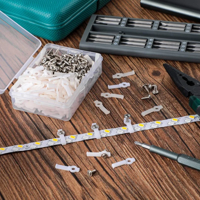 

HOT-10 mm Wide 200 Pcs LED Light Clips Set, Strip Light Mounting Clips with Waterproof 3528/5050 LED Light Strip