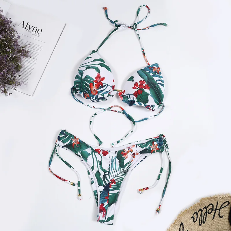 

2021 Printed Bikini European and American New Strap Hard Bag Floral Multi-Color Women's Swimsuit
