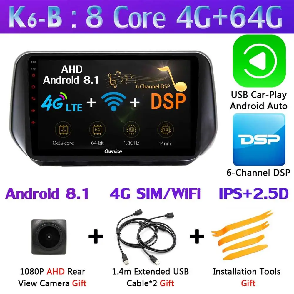 K6-B-CarPlay 1 din 360 ° камера Android 9,0 4+ 64G gps радио CarPlay DSP SPDIF Автомобильный мультимедийный плеер для hyundai Santa FE SantaFE XL - Цвет: K6-B-CarPlay