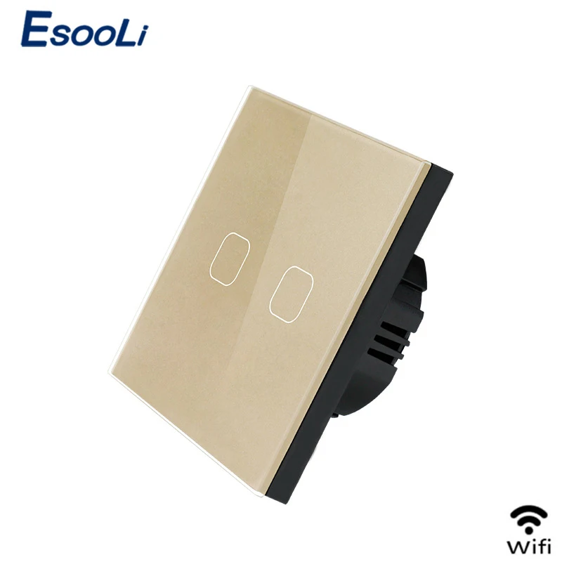 WiFi Glod 2 Gang EsooLi стандарт ЕС Tuya/Smart Life/ewelink 1/2 банда WiFi настенный светильник сенсорный переключатель для Google Home Amazon Alexa Голосовое управление - Цвет: WiFi Glod 2 Gang