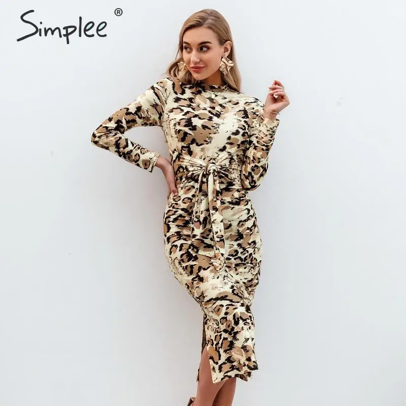Simplee Sexy snake print women dress Plus size chic long sleeve party Elegant slim autumn winter ladies fashion vestidos | Женская