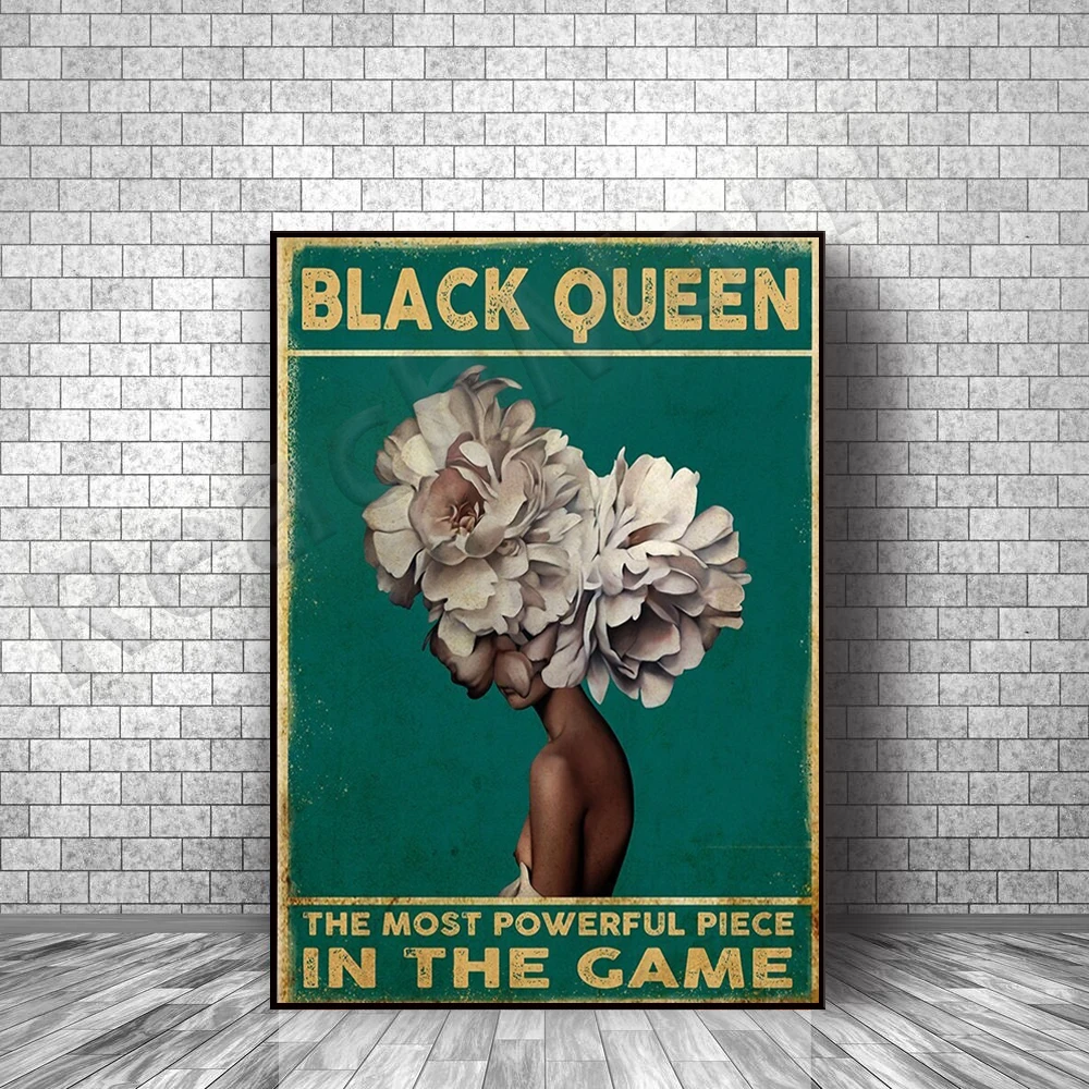 

Black Queen Flower Head Canvas, African Woman Canvas, Black Girl Magic Art, African American Black Queen Black Girl Wall Art Dec