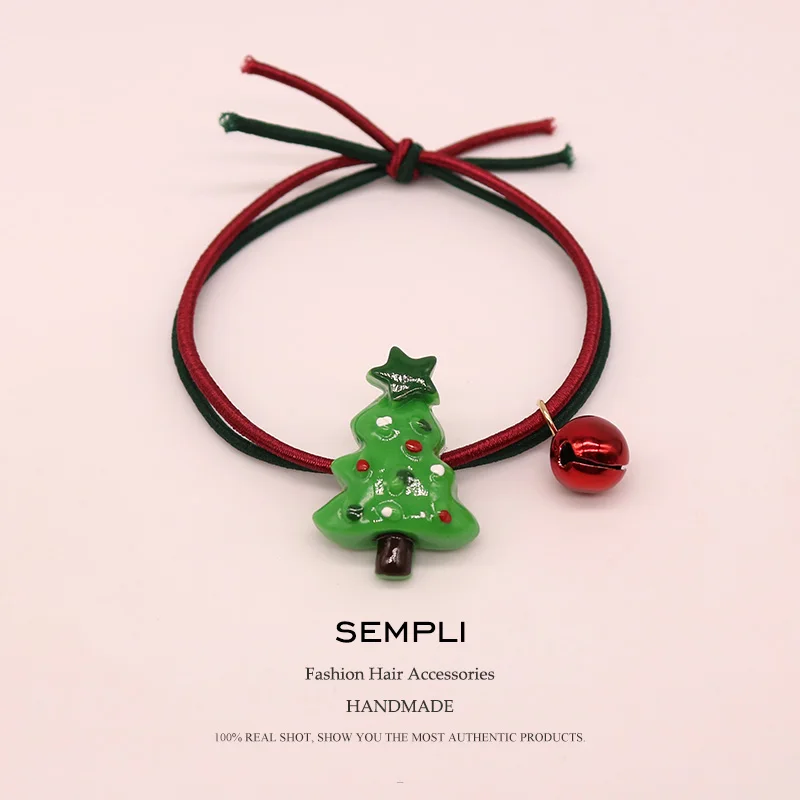 B Christmas Tree Sempli, 22 вида, высокие нейлоновые резинки, рождественский сезон, колокольчик, эластичные резинки для волос, для женщин, девочек, Санта Клаус, Рождественская елка, головные уборы - Цвет: B Christmas Tree