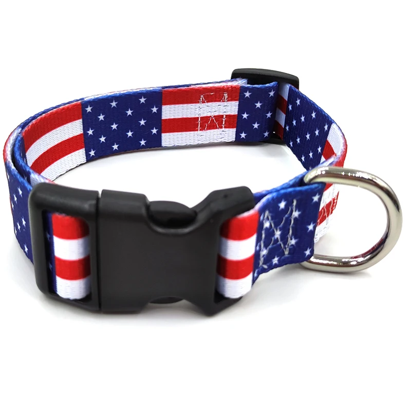 

High Quality Various Colors Adjustable American Flag Dog Collar for Small Medium Large collar