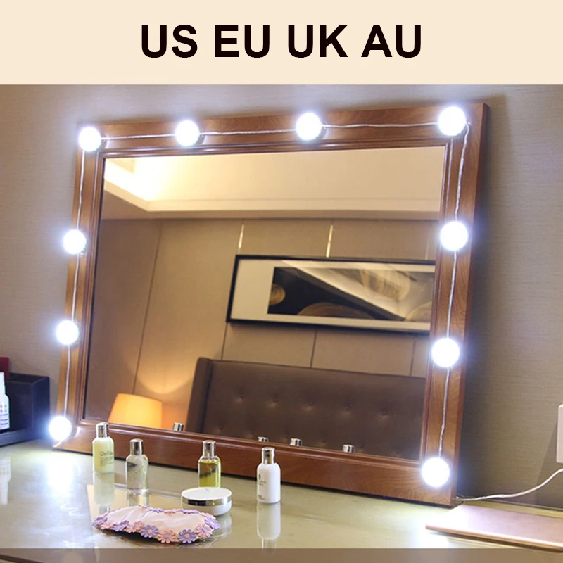 

10X LED Lighted Makeup Mirror Cosmetic Beauty Desktop Vanity Table Stand Adjustable Hollywood Style Makeup Cosmetic Mirror