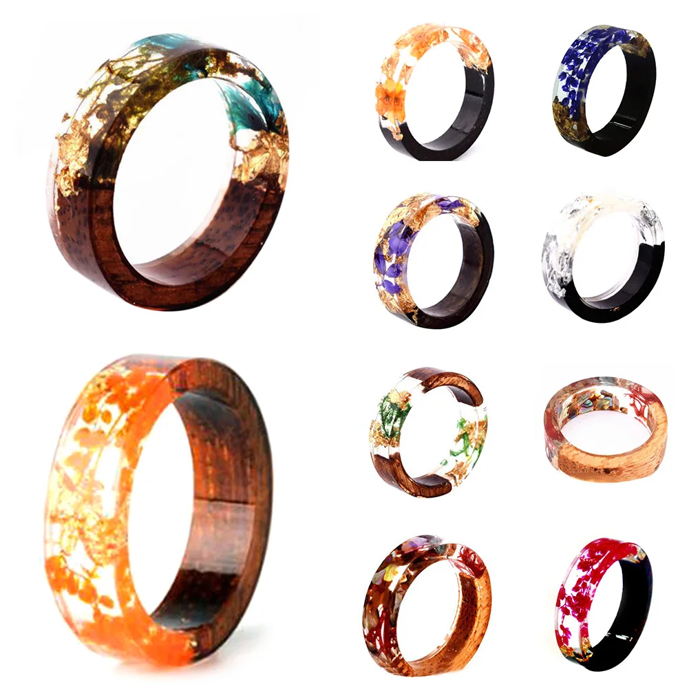 

Creative Wooden Resin Ring Flowers Plants Inside New Novelty Handmade Jewelry Resin Ring Transparent Anniversary Ring for Women