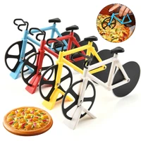 new bicycle pizza cutter wheel non stick dual cutting wheels stainless steel bike pizza slicer for pizza lovers kitchen gadget
