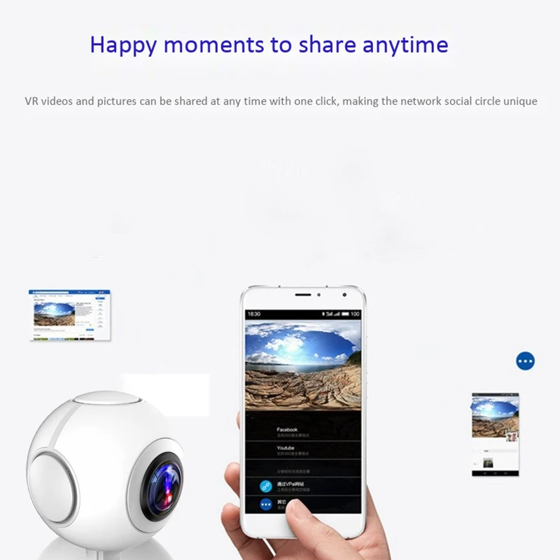 360-Degree Panoramic Camera 720-Degree High-Definition Fisheye Dual-Lens Mobile Phone VR Sports Selfie 1080P 2MP 