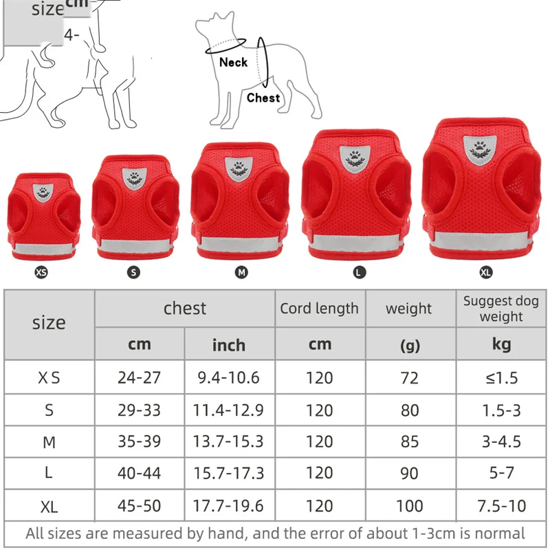 

Dog sling with leash, summer pet adjustable reflective vest, walking dog, polyester mesh sling, small and medium-sized dogs
