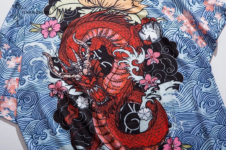 

Japanese Style Men T Shirt Streetwear Printing Fire Dragon T-Shirt Hip Hop Harajuku Tshirt Summer Tops Tees Short Sleeve Thin
