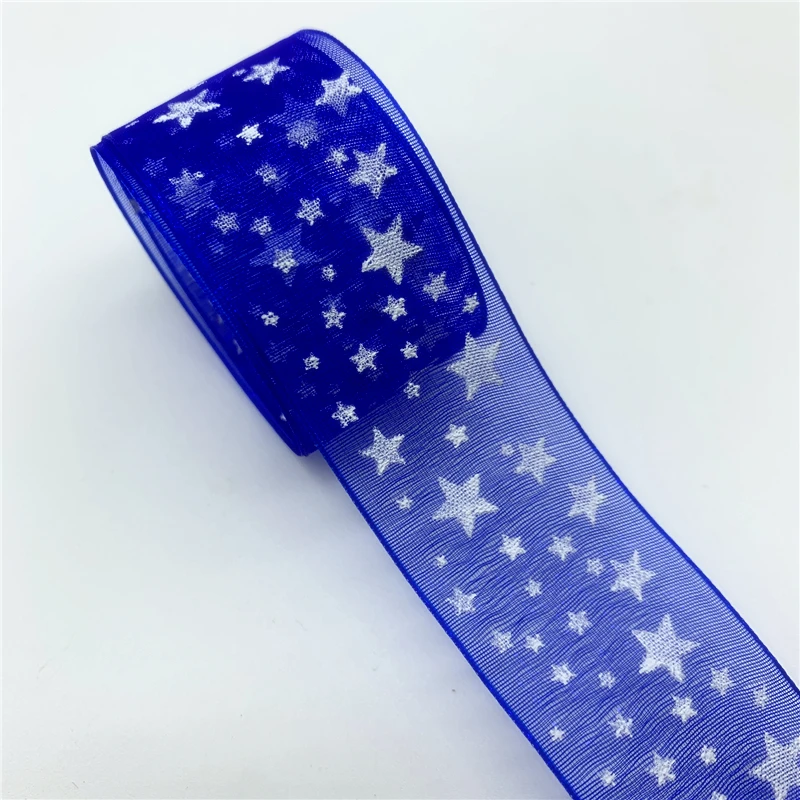5 ярдов/партия 25 мм лента из органзы с принтом звезд для банта рождественское