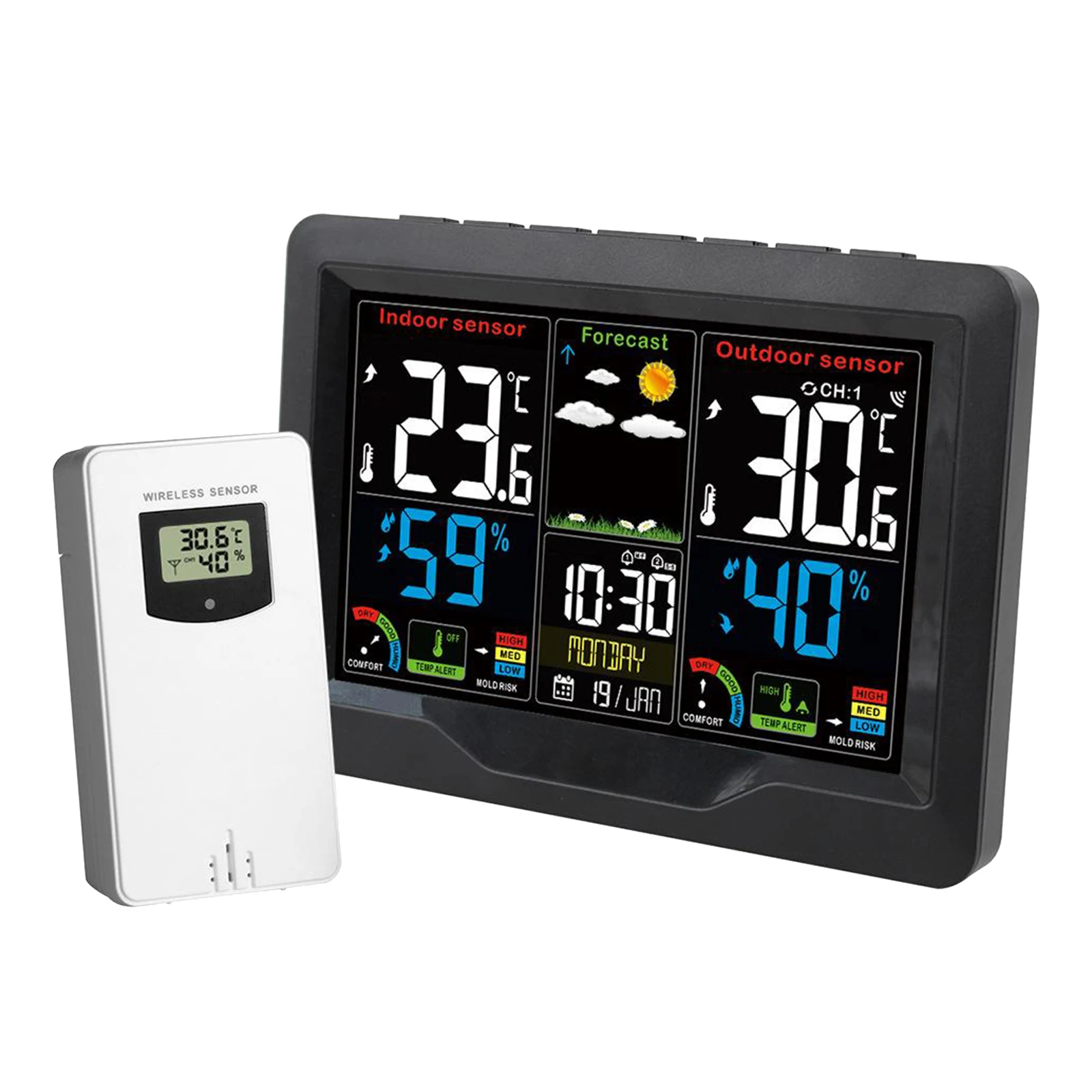 

Wireless Weather Station LCD Clock Humidity Outdoor Indoor Thermometer Sensor