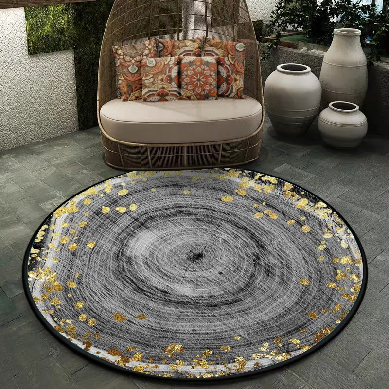 

Modern simple black and white ring gold foil living room hanging basket chair round mat carpet