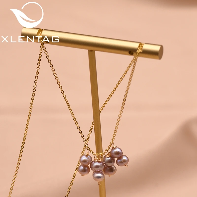 

XlentAg 925 Sterling Silver Natural Fresh Water Purple Pearl Necklace For Women Party Wedding Fine Jewellery Collar Mujer GN0107