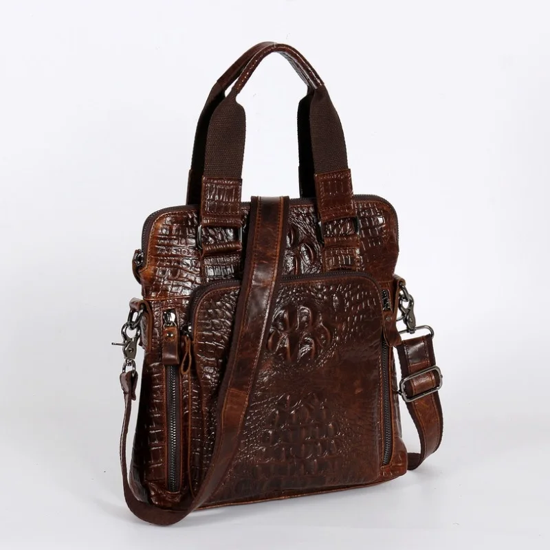 

Мужская кожаная сумка с тиснением, деловая сумка-мессенджер на одно плечо, с масляным воском, вертикальная ручная сумка
