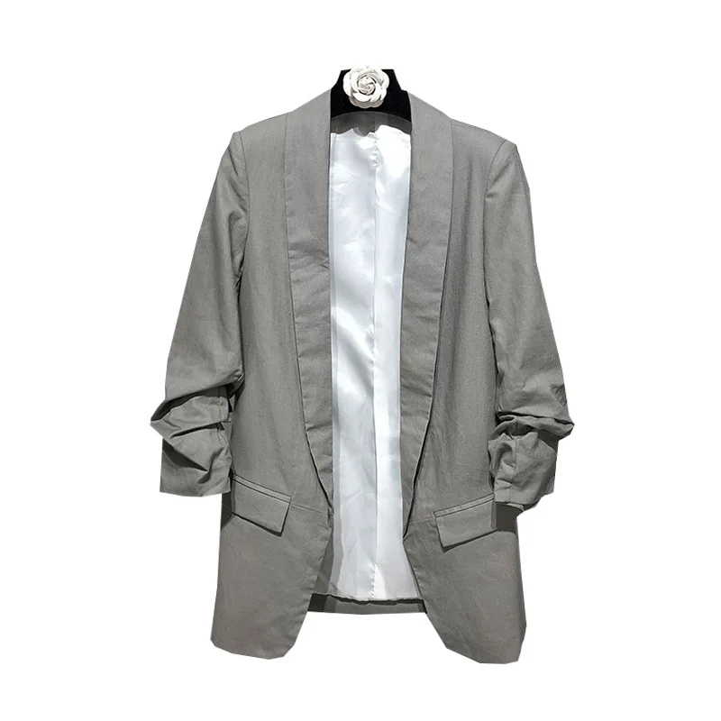 

Europe Women Solid Gray Blazer Autumn Loose Long Coat L1011189