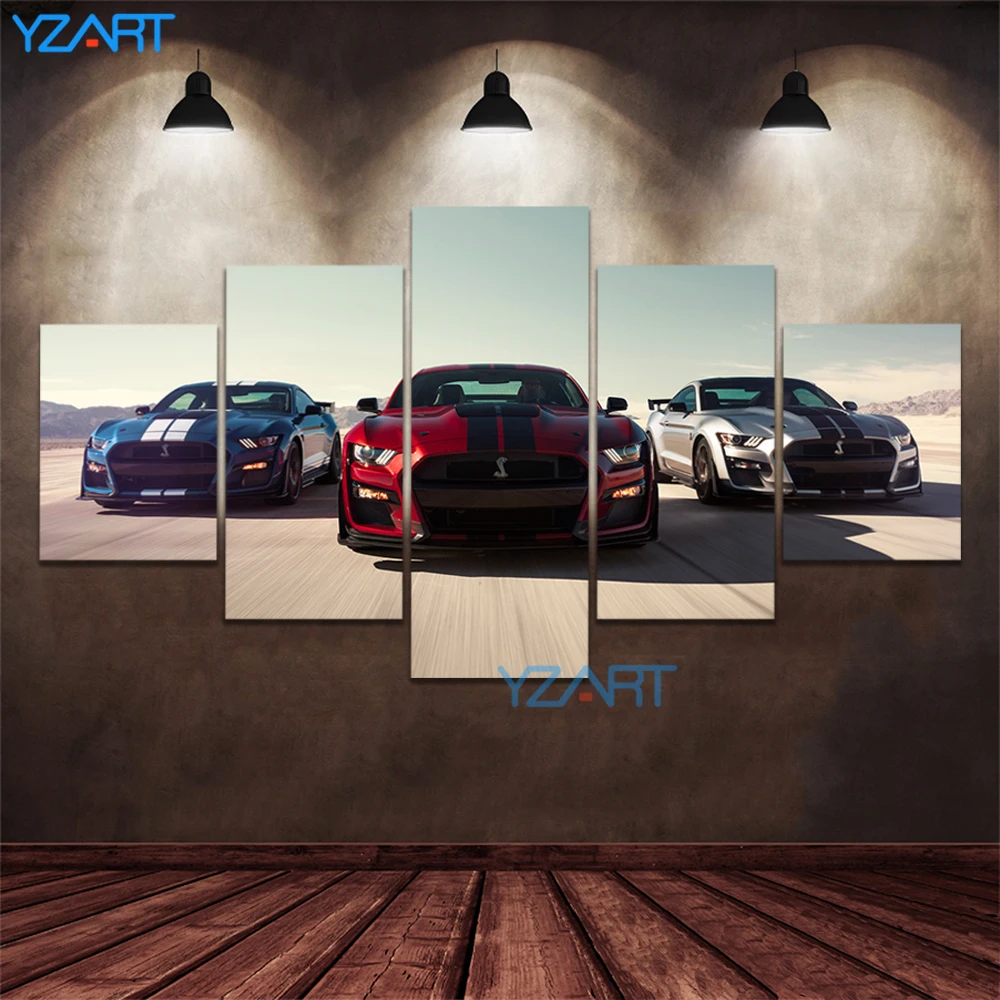 

Canvas Painting 5 Panels Ford Mustang Racing Car American Muscle Wall Artwork for Boys Room Framework Posters and Prints