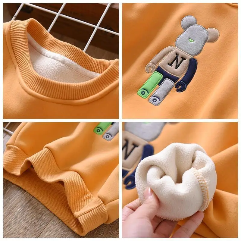 Sudadera con capucha de estilo exterior para ni&ntilde;os, camisa de una pieza con fondo y forro polar de Cachemira, novedad de invierno, 2022-2