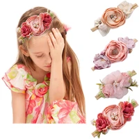 baby girls pearl artific flower headbands for girls newborn hairbands nylon elastic toddler handmade floral infant hair bands