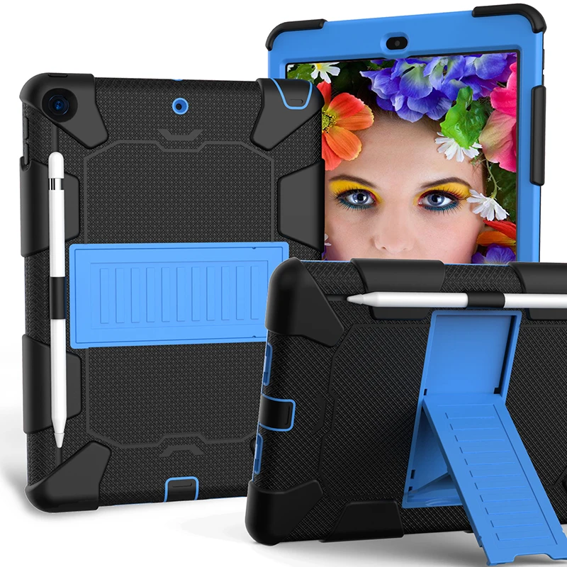 Прочный силиконовый чехол с подставкой и карандашом для iPad 10,2 7-го поколения, противоударный защитный чехол+ ручка