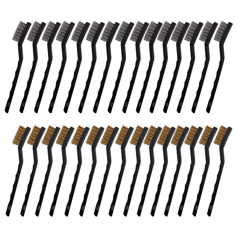 

30 Pieces Wire Brush Set, Curved Handle Masonry Brush Wire Bristle for Cleaning Welding Slag, Stain and Rust