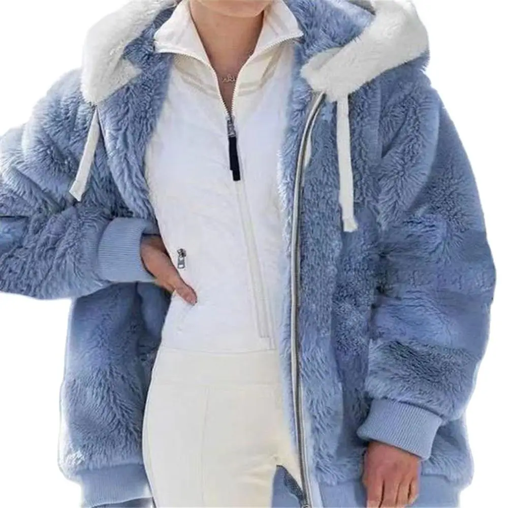 Hot Sale Fur Outerwear 2022 Winter Womens Coat Fashion Casual Ladies Clothes Hooded Zipper Ladies Jacket Cashmere Jacket 4XL 5XL