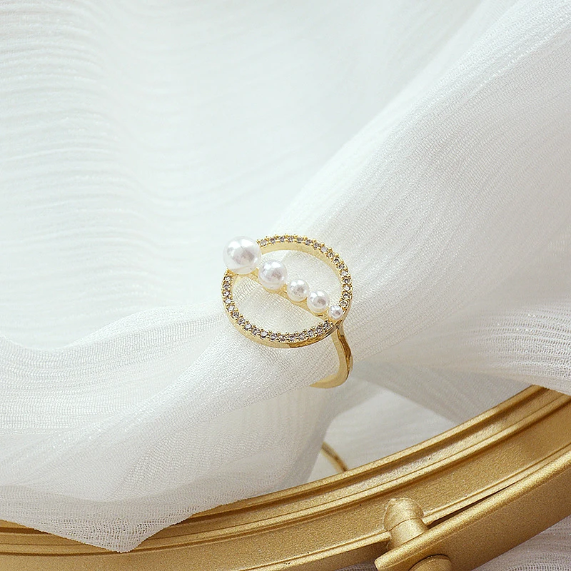 

Innovative Design 14k Real Gold Pearl Simple Design Rings for Women Jewelry Adjustable Open Brilliant AAA Zircon Party Fine Gift