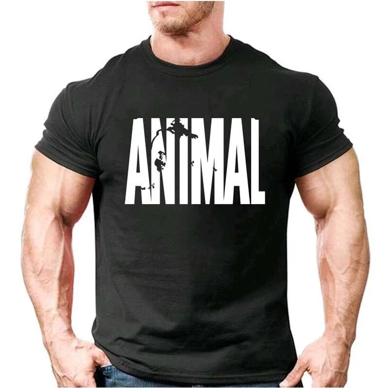 

Men's cotton shirt with animals, round neck and muscles, men's cotton fitness t-shirt, hip hop clothes, 2019