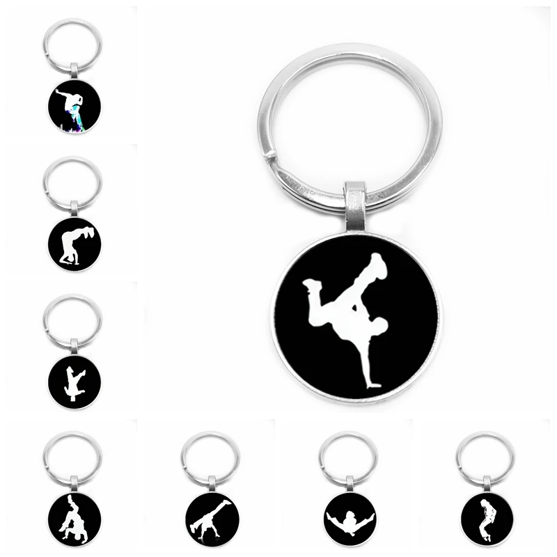 

2019 New Hot Men and Women Children Hip-hop Posture Action Glass Cabochon Keychain Fashion Car Key Ring Pendant Jewelry Gift