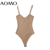 aomo women sexy candy color spaghetti adjust bodysuit female knitted bodycon overalls summer knit bodysuits 2lk1a