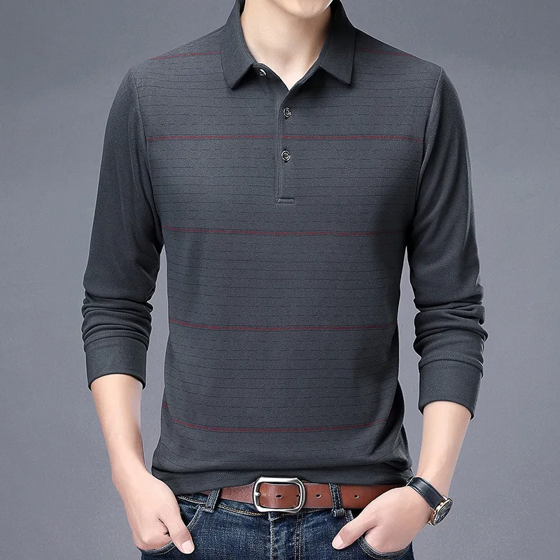 

Polo Shirt Men Autumn Long Sleeve Male Lapel Printed Polo Shirt Thin Leisure Youth Slim Bottoming Autumn Clothes Mens Clothing