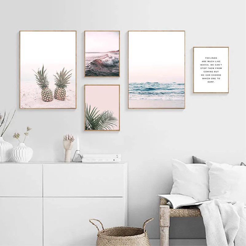 

Pineapple Ocean Beach Picture Scandinavian Poster Landscape Wall Art Canvas Print Painting Nordic Style Modern Living Room Decor